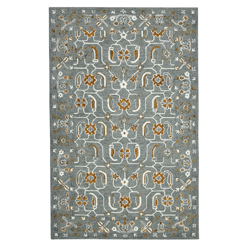 Pecos Transitional Floral Hand-Hooked New Zealand Wool Area Rug, Rectangle 5' x 8'
