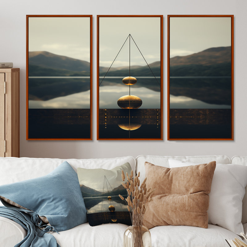 Dietrick - ensemble d'art mural paysage abstrait, H 28 po x l 36 po x P 1 po, Cadre flottant brun