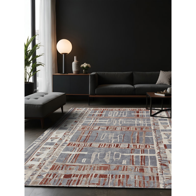 Tapis gris soyeux et moelleux, Carré 8 pi