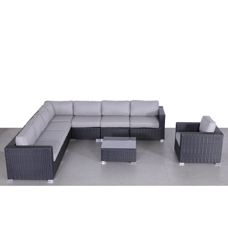 Ensemble de conversation pour 7 personnes avec coussins Demarest Wicker, Noir