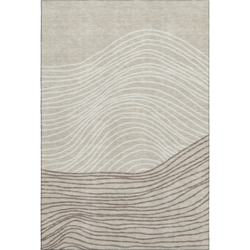 Premium Machine Washable Mayfield AMF2350 Stripes Rug, 3' x 5', Beige
