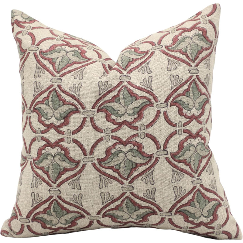 Housses de coussin fabriquées à la main de luxe Fab divine, Haridyavan, Motif floral rouge; imprimé en bloc