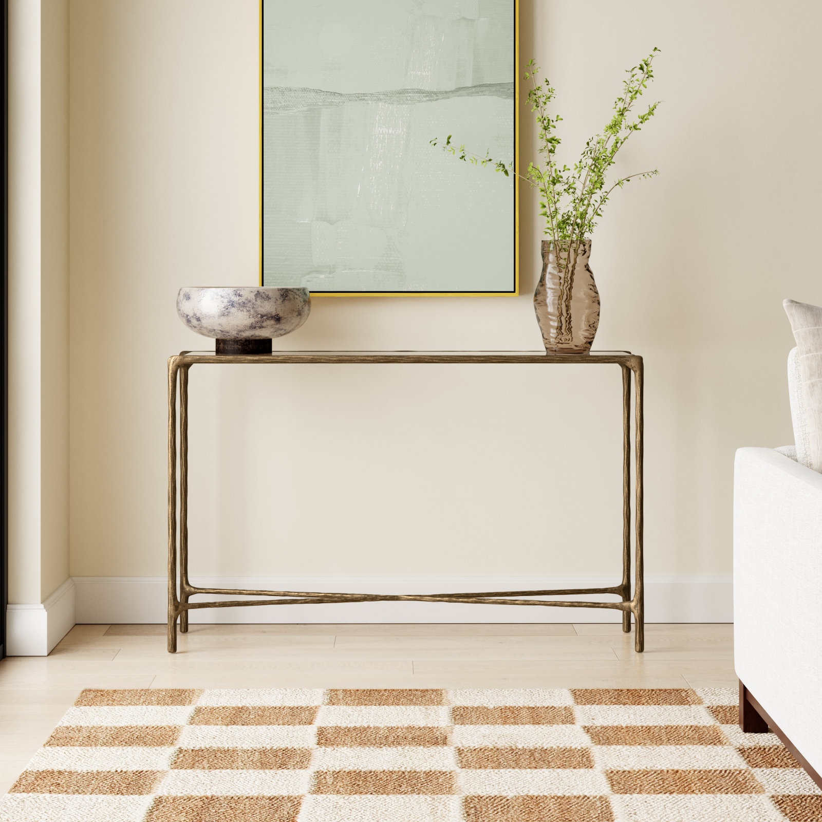 Evelynn 48'' Console Table, Brass, Clear