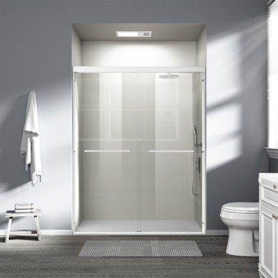 56 à 60 po X P 72 po H Double porte de douche coulissante, porte de salle de bain semi-sans cadre avec verre trempé de 1/4 po (6 mm) pour douche à l'italienne