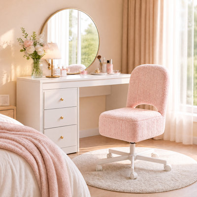 Tabouret de coiffeuse à hauteur réglable avec rangement, dossier pliable et roulettes silencieuses, repose-pieds en fausse fourrure douce pour la chambre à coucher, le bureau et le salon