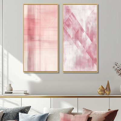 Blush, art mural abstrait 2 pièces, toile géométrique rose, grille Blush