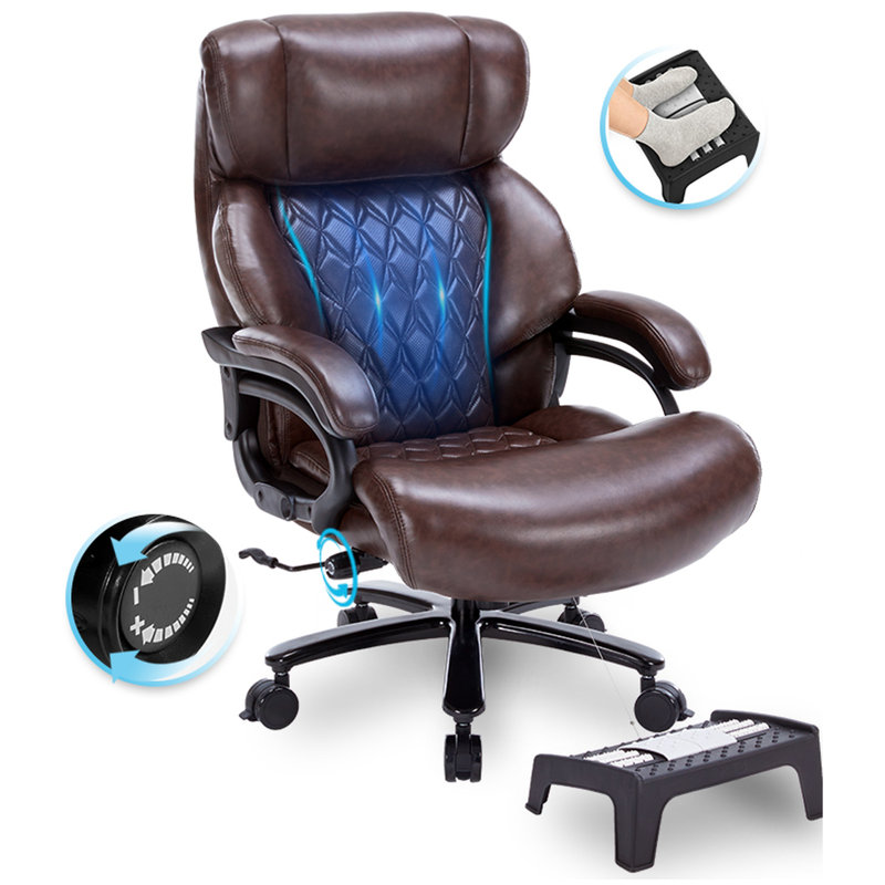 Fauteuil de bureau à la maison d'une capacité de 800 lb avec inclinaison de 110 po, tissu respirant, fauteuil de bureau à roulettes grand et haut, cuir d'unité centrale, lombaire réglable, siège en mousse à mémoire de forme de 6,5 po d'épaisseur