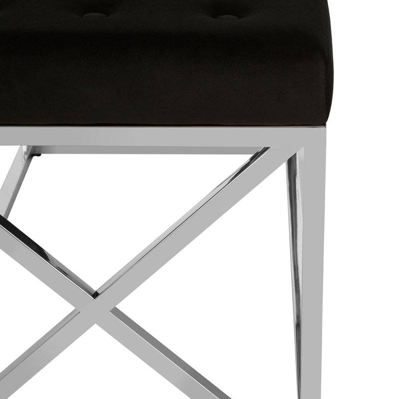 Anmol Velvet Upholstered Bench, Silver, Black