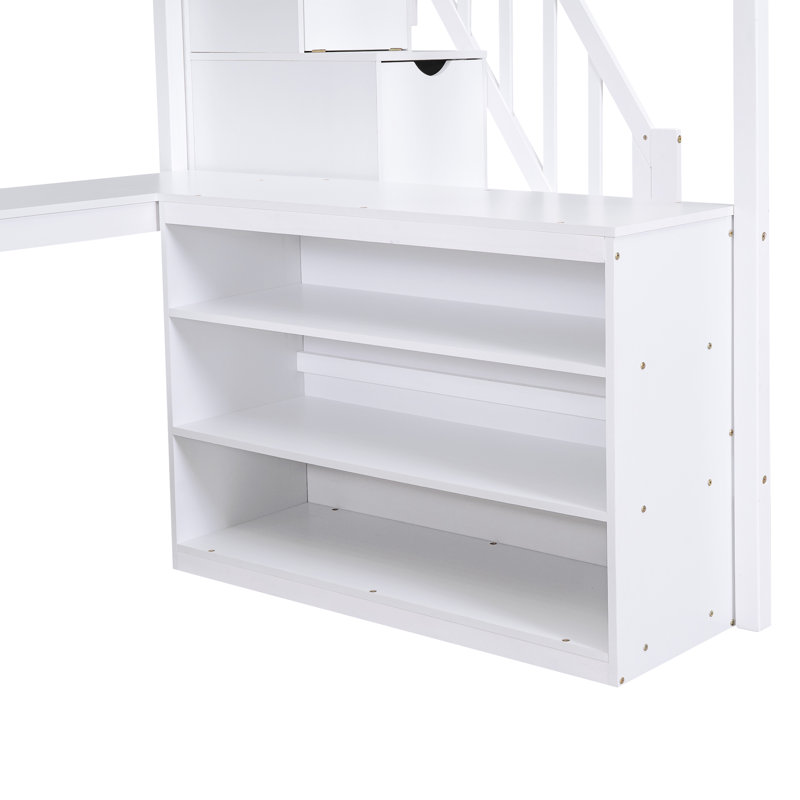 Ennie Full Loft Bed with Built-in Desk and Bookcase, White