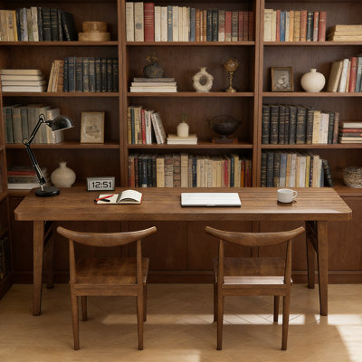 Simple Solid Wood Pine Nut-Brown Desk