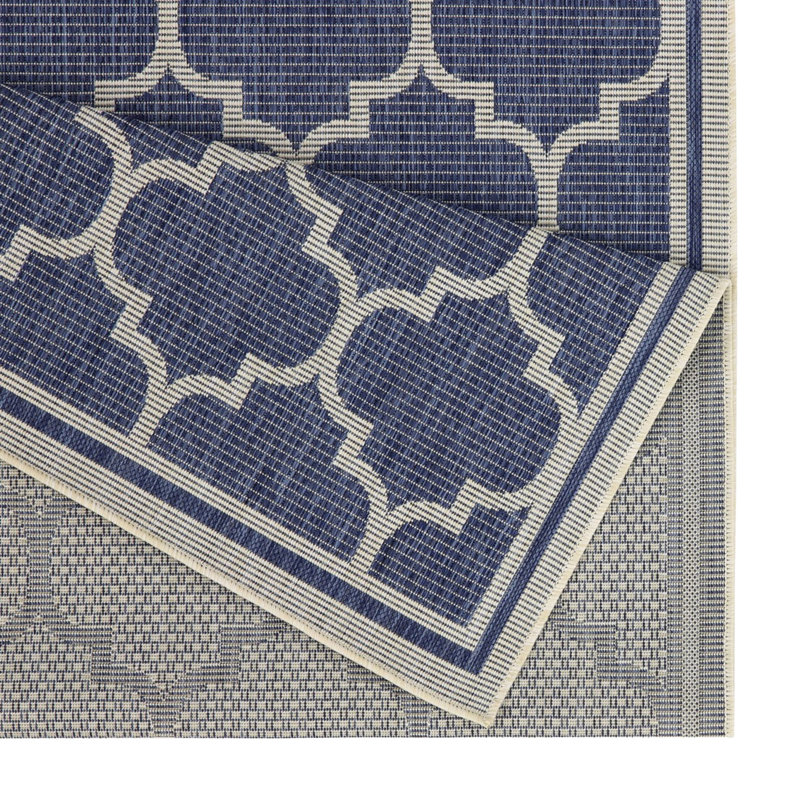 7 pi 10 po Tapis bleu X 3 - Collection Sunshine, motif treillis, intérieur / extérieur, teint, polypropylène, motif, animaux de compagnie et amour