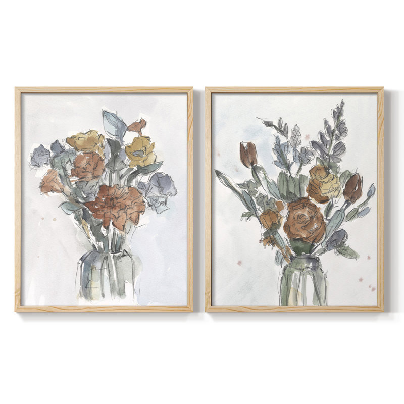 Arrangement floral aquarelle I - impression encadrée de qualité supérieure - prête à être accrochée - aucun clou requis - aucun clou requis
