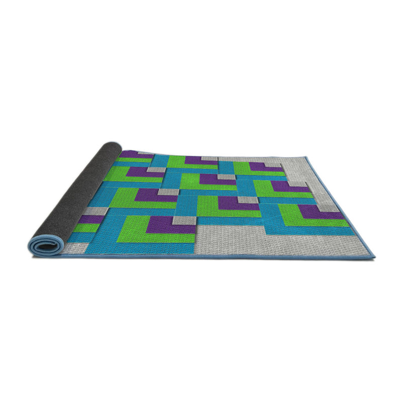 Tapis bleu à motif géométrique Kistler, Rond 5 pi