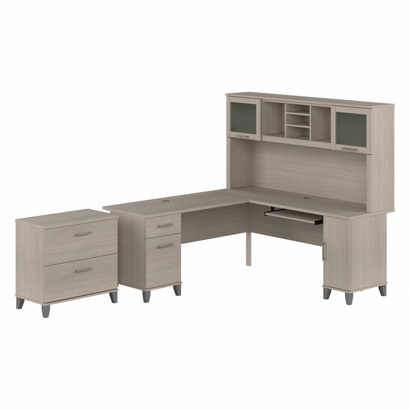 Ensemble de bureau avec rehausse Magomed, Chêne sable