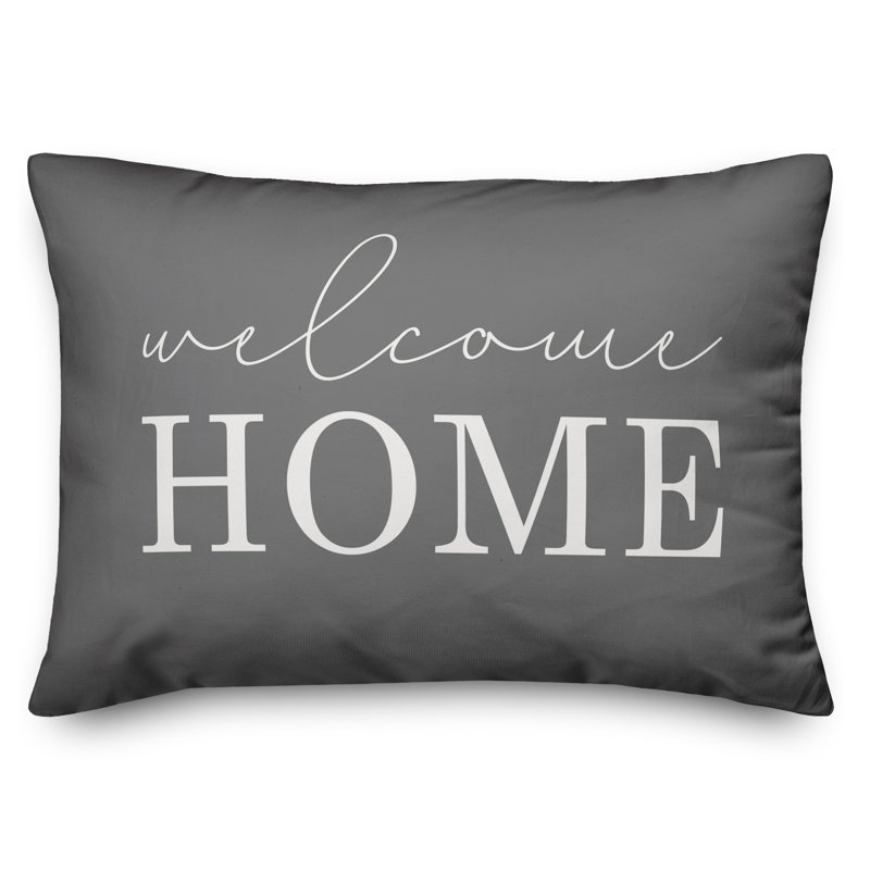 Textual Outdoor Throw Pillow, Gray