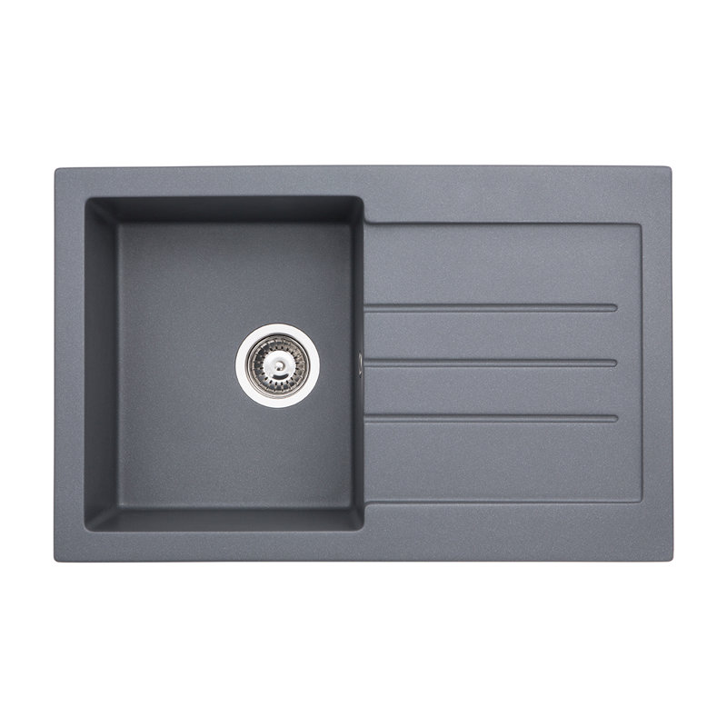 Abode Designs Xcite 500mm W Single Bowl Granite Inset Kitchen Sink 0, Grey Metallic