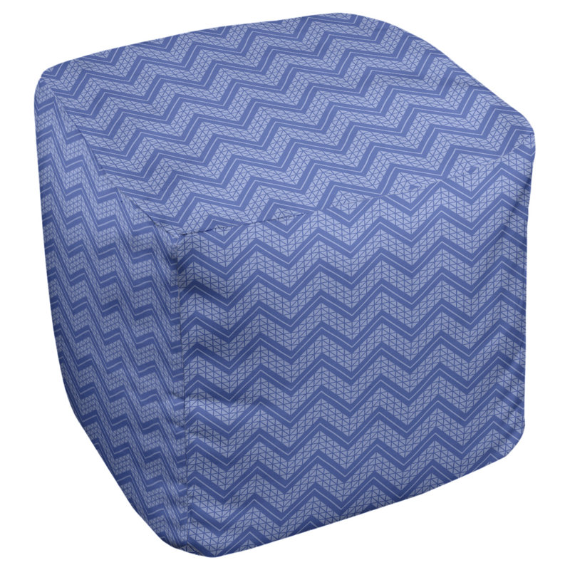 Repose-pieds cubique à motif à chevrons à la main classic, Bleu moyen