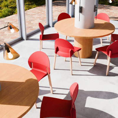 Ensemble de chaises de salle à manger 4 pièces Crimson, siège en polyuréthane de qualité industrielle, joints renforcés, coussins de plancher pour utilisation en rouge, résistance, pieds en chêne véritable