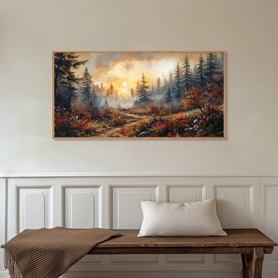 Large Forest Path Floral Canvas Wall Art, Countryside Sunset Wall Decor Framed, Woodland Pathway Flowers Art, Vintage Rustic Scenery Home Decor For Office Bedroom Living Room Dining Room, 20"x40" Perfect Ideal Gift For Farmhouse