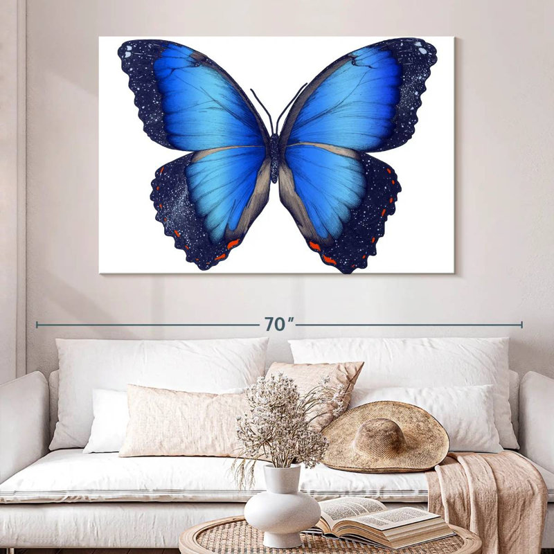 Papillon bleu cosmique, H 34 po x l 51 po