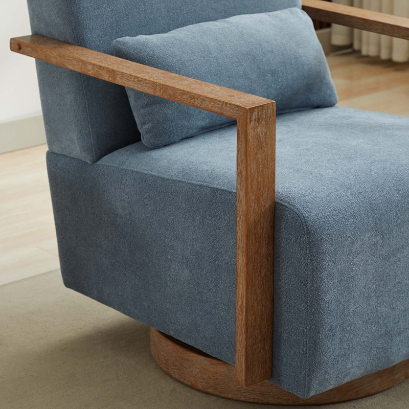 Chaise d'appoint moderne pivotante rembourrée avec accoudoirs en bois massif et confort à 360 °