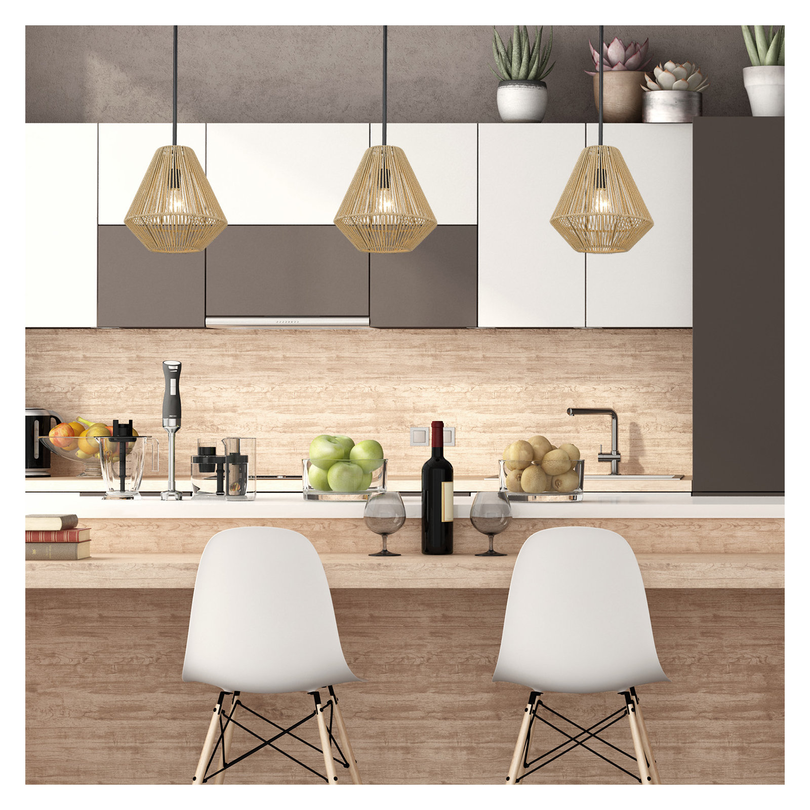 Simon Single Light Cotton Steel Dimmable Pendant