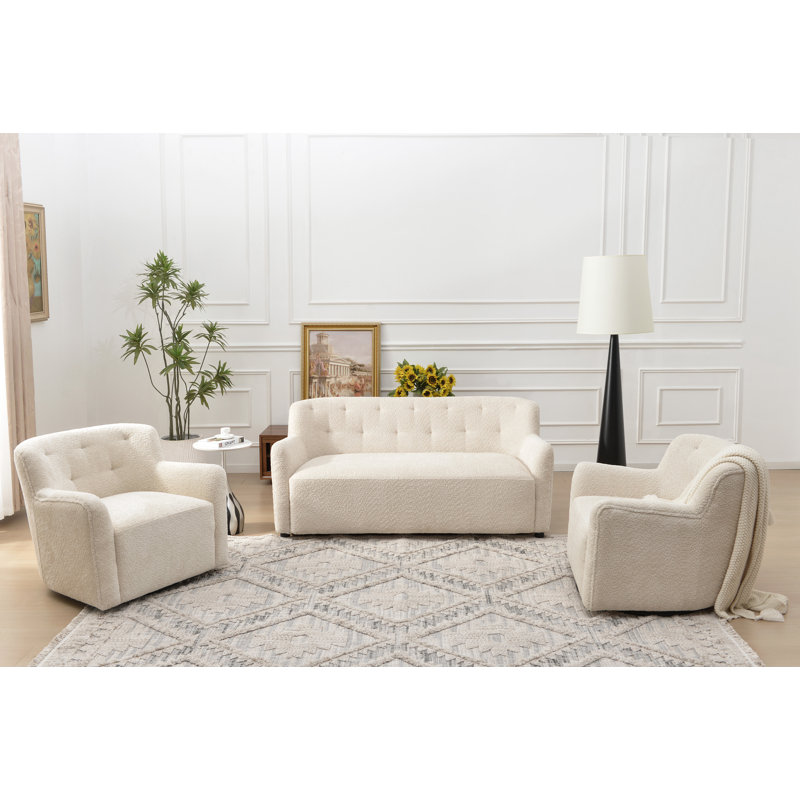 Ensemble de salon rembourré en polyester 3 pièces, Beige