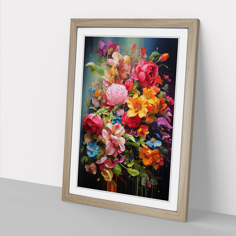 Floral Action Painting No.3 Framed Print, 34cm H x 25cm W, Oak Framed