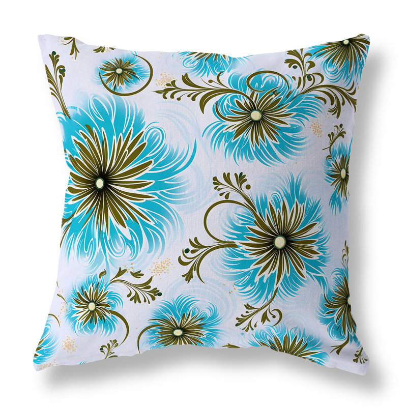 Coussin Breezy, H 16 po x l 16 po, Bleu / antique / floral bronze