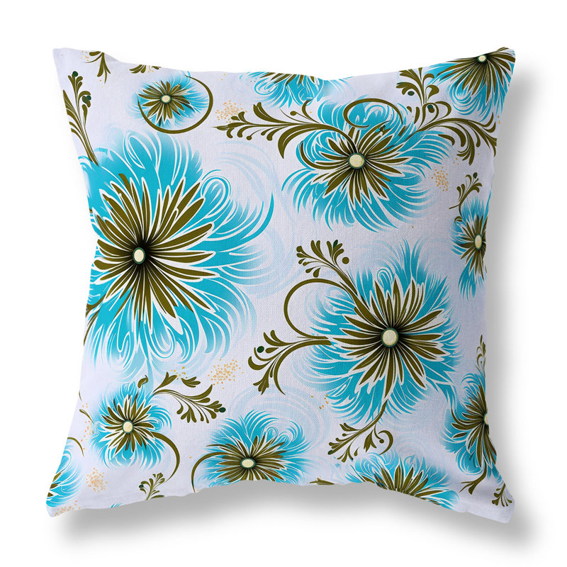 Coussin Breezy, H 20 po x l 20 po, Bleu / bronze / floral antique