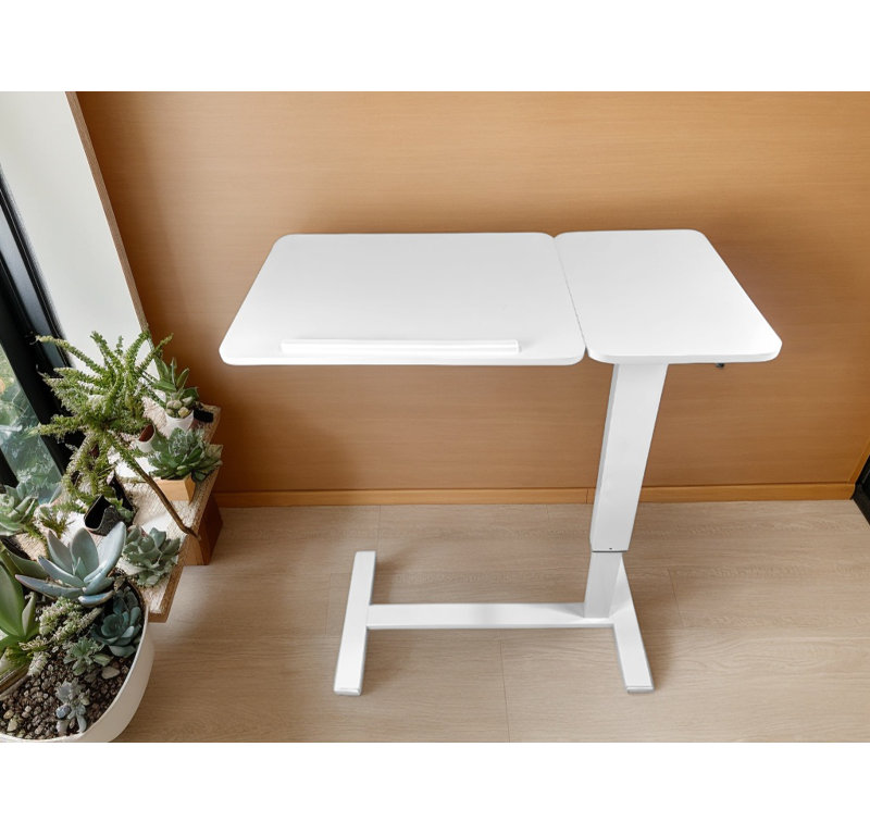 Bureau de lit réglable Nasir avec table rabattable et roulettes, Blanc / blanc