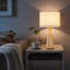 Lampe de table simple de 58 cm (22,83 po), lampe de table moderne en pierre naturelle avec abat-jour en tissu
