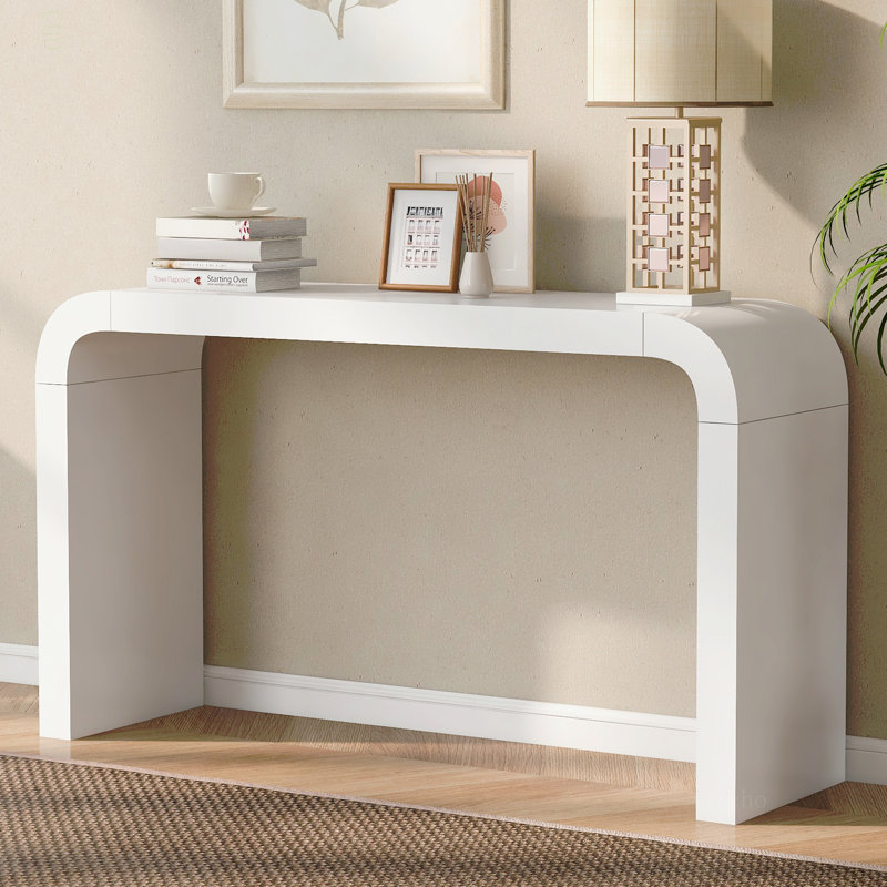 Console minimaliste avec des lignes élégantes et un bord en forme d'arc, Blanc, H 31,7 po x l 55,1 po x P 15,7 po