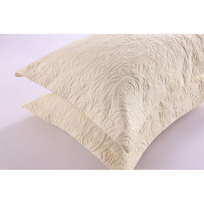 Beige Embroidered Cotton Polyester King Pillow Shams Set
