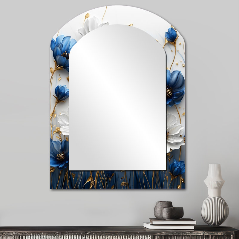 Meadows of Blue Cornflowers III - grand miroir asymétrique cornflowers, 34 po x 25 po