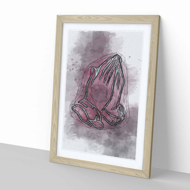 Praying Hands in Abstract - Picture Frame Graphic Art Print, 76cm H x 50cm W x 2cm D, Oak