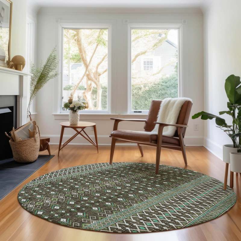 Premium Machine Washable Prisco Brown Rug, Round 8'