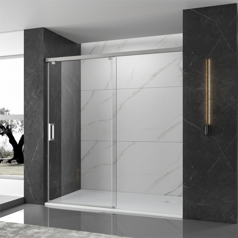 Base de cabine de douche sans cadre de l 76 po x P 60 po x H 60 po incluse, Nickel brossé