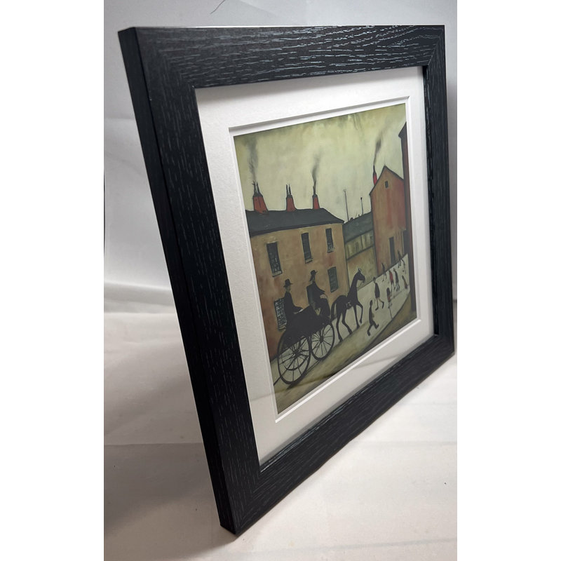 Lowry Style - Framed Print of Horsedrawn Carriage- 12" Square Black Ash Frame