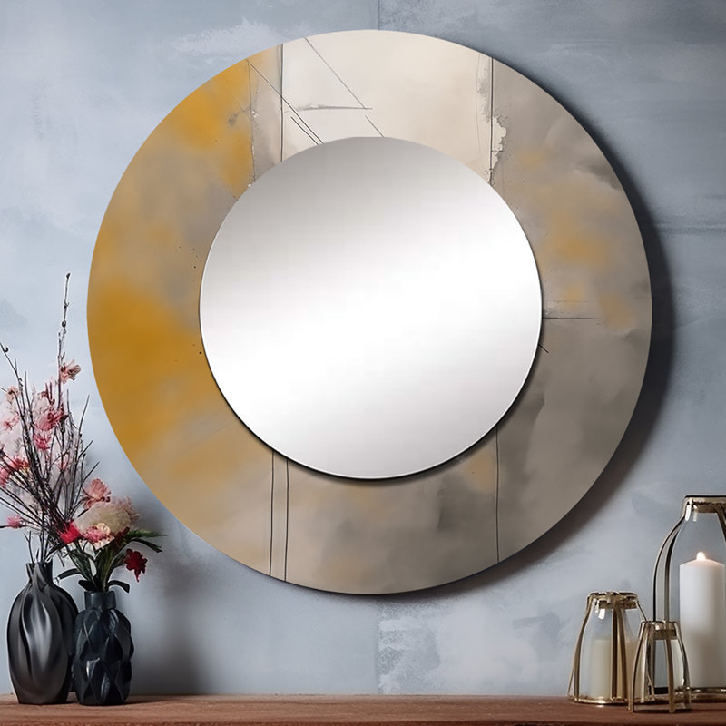 Décoration murale grise et jaune géométrique - miroir mural minimaliste_MTMIR61623, 36 po x 36 po