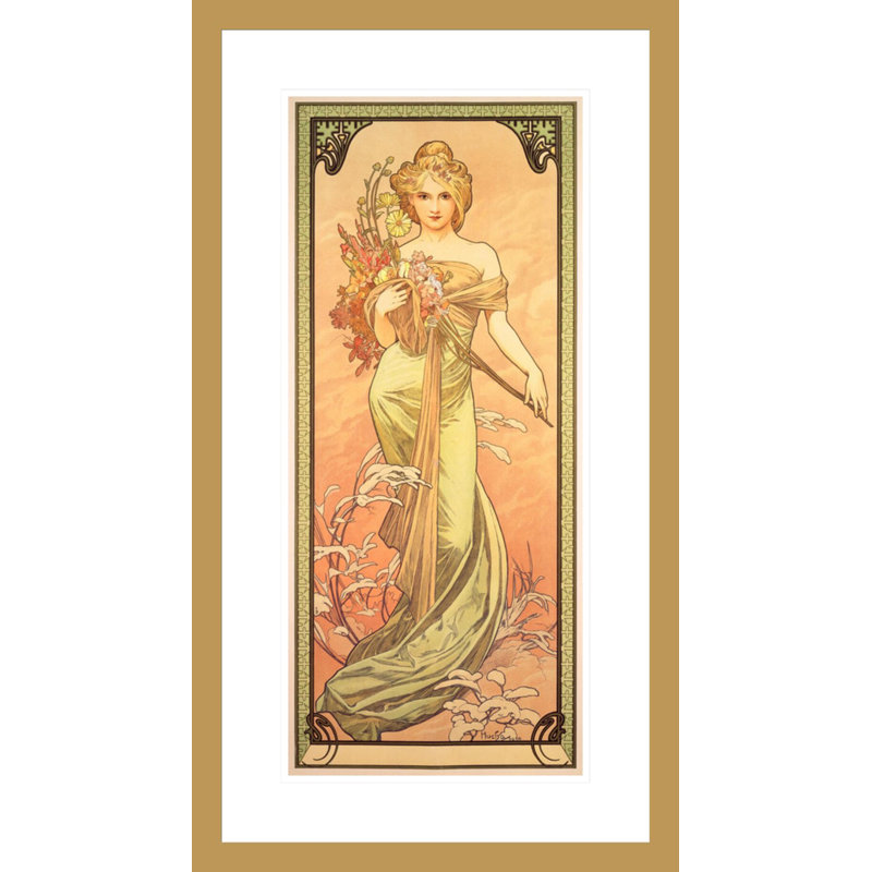 «The Seasons: Spring (1900)» par Alphonse Mucha, impression giclée encadrée, H 29,5 po x l 16,48 po