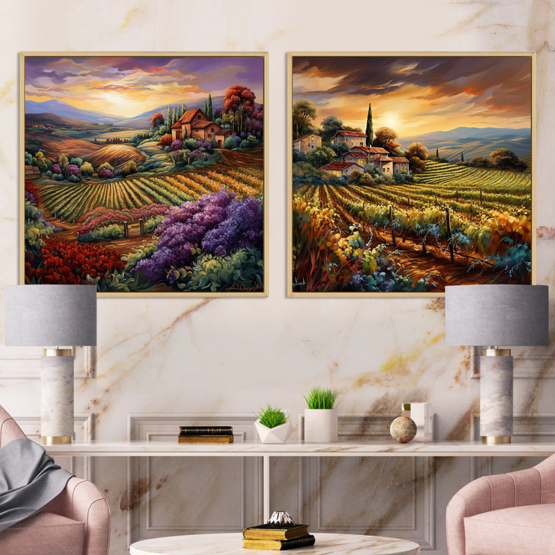 "Vineyard Charm Vivid liquide Art" 2 pièces, Encadrement brun, H 16 po x l 33 po