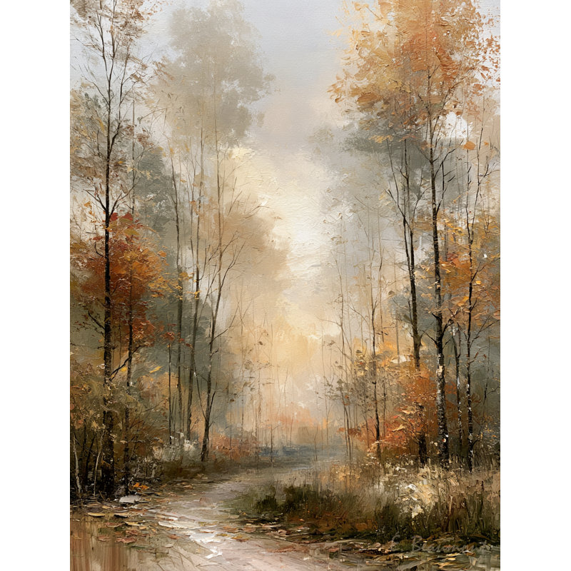 Tableau sur toile tendue « Chemin forestier brumeux doré », H 36 po x l 24 po x P 1,5 po
