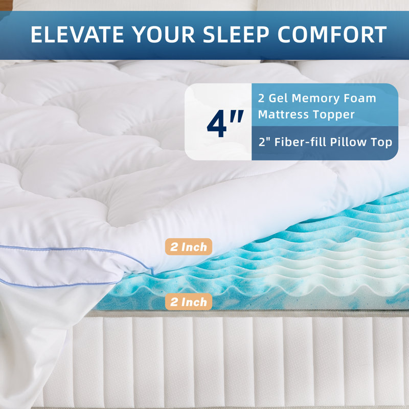 Double Layer 4-Inch Mattress Topper, Including A 2-Inch Memory Foam Mattress Pad And A 2-Inch Cooling Mattress Pad Cover, Designed For Back Pain Relief