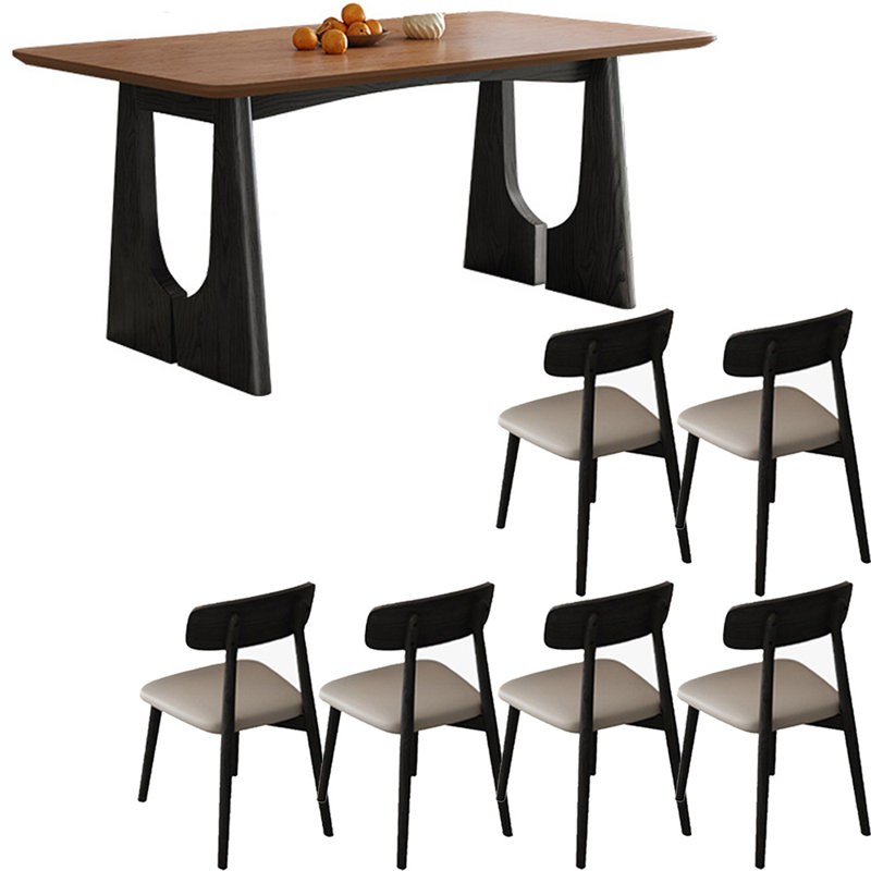 Medieval style solid wood rectangular dining set, 7