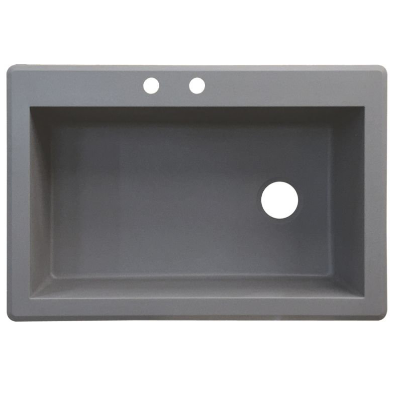 Évier de cuisine à simple cuve à montage sur plan L 33 po x l 22 po Radius, Gris, 2 trous