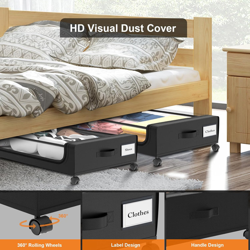 2-pack Under Bed Storage With Wheels & Lids Black