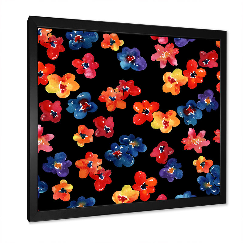 Motif de fleurs colorées, art mural sur toile, Impression noire sur toile encadrée, H 16 po x l 16 po x P 1 po