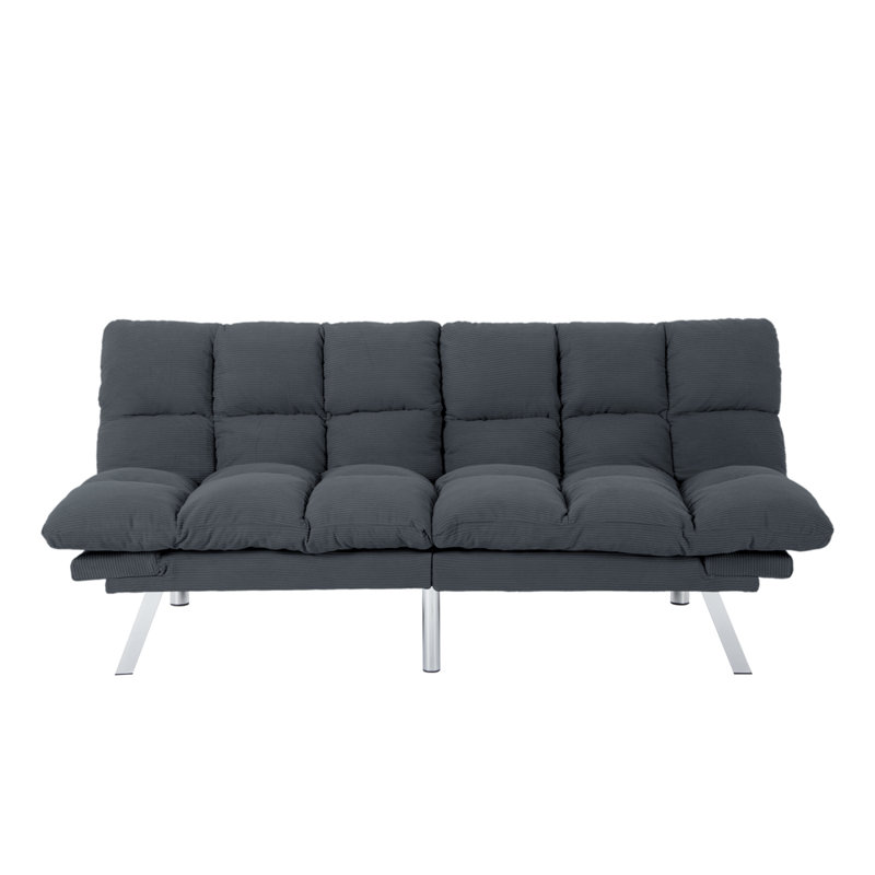 Twin 67.3" W Corduroy Tufted Back Convertible Sofa, Dark Gray Corduroy