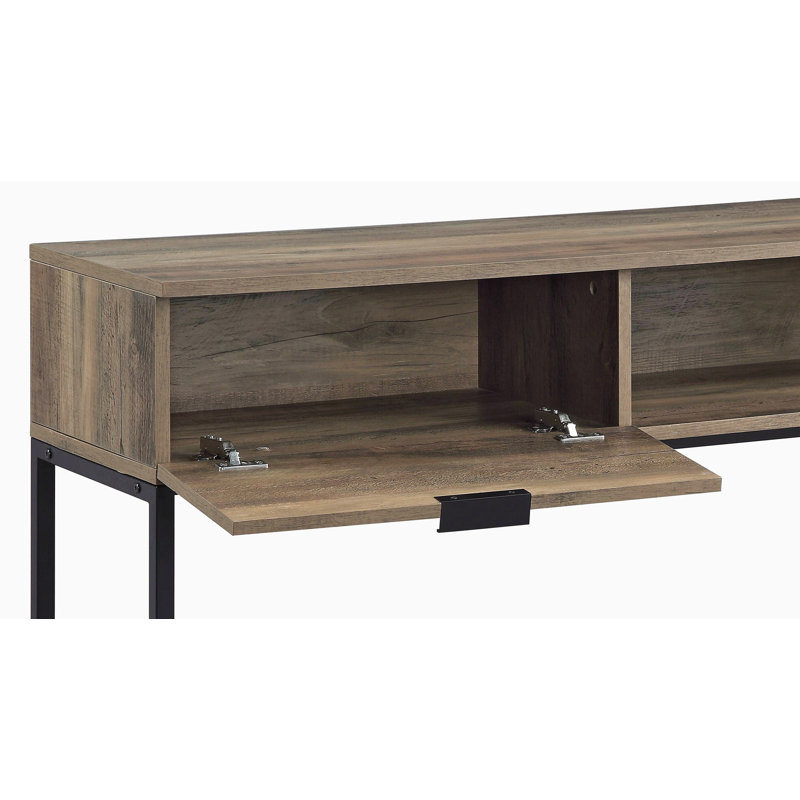 Rustic Oak And Black Writing Desk With Drawer And Shelf